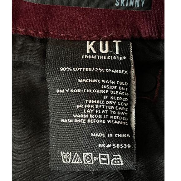 Kut From The Kloth jeans corduroy Diana skinny burgundy size 14 - Picture 5 of 6